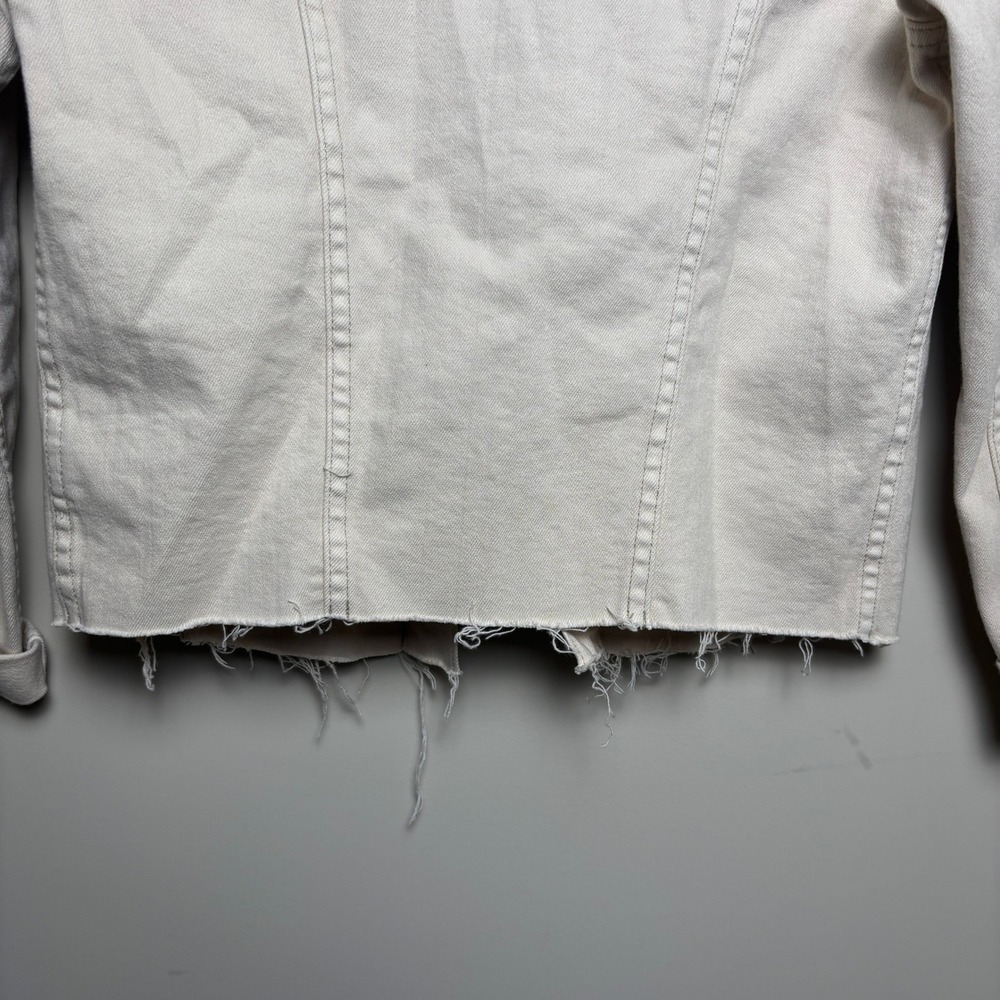 L'AGENCE Janelle Beige Cream Frayed Raw Hem Cropped Denim Jean Jacket Women XS - Picture 9 of 11